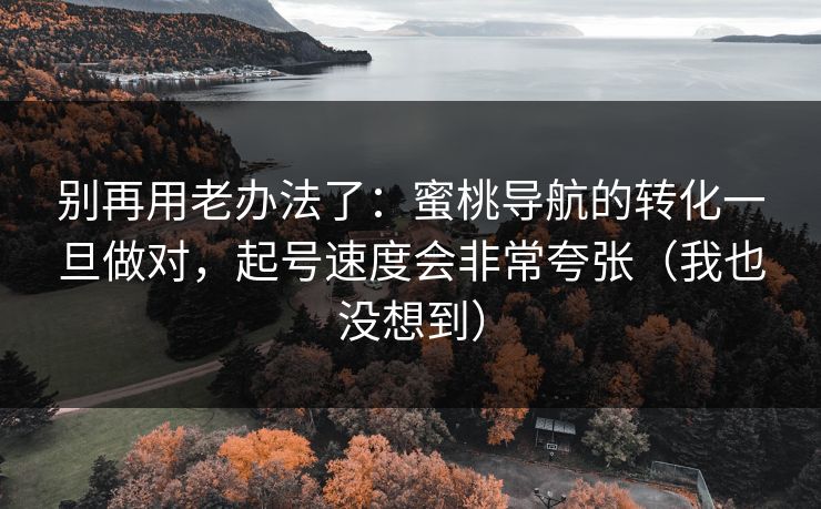 别再用老办法了:蜜桃导航的转化一旦做对,起号速度会非常夸张(我也没想到) 别再用老办法了:蜜桃导航的转化一旦做对,起号速度会非常夸张(我也没想到)